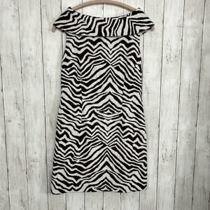 Dana Buchman Brown White Zebra Print Sheath Cowl Neck Knee Length Dress 4